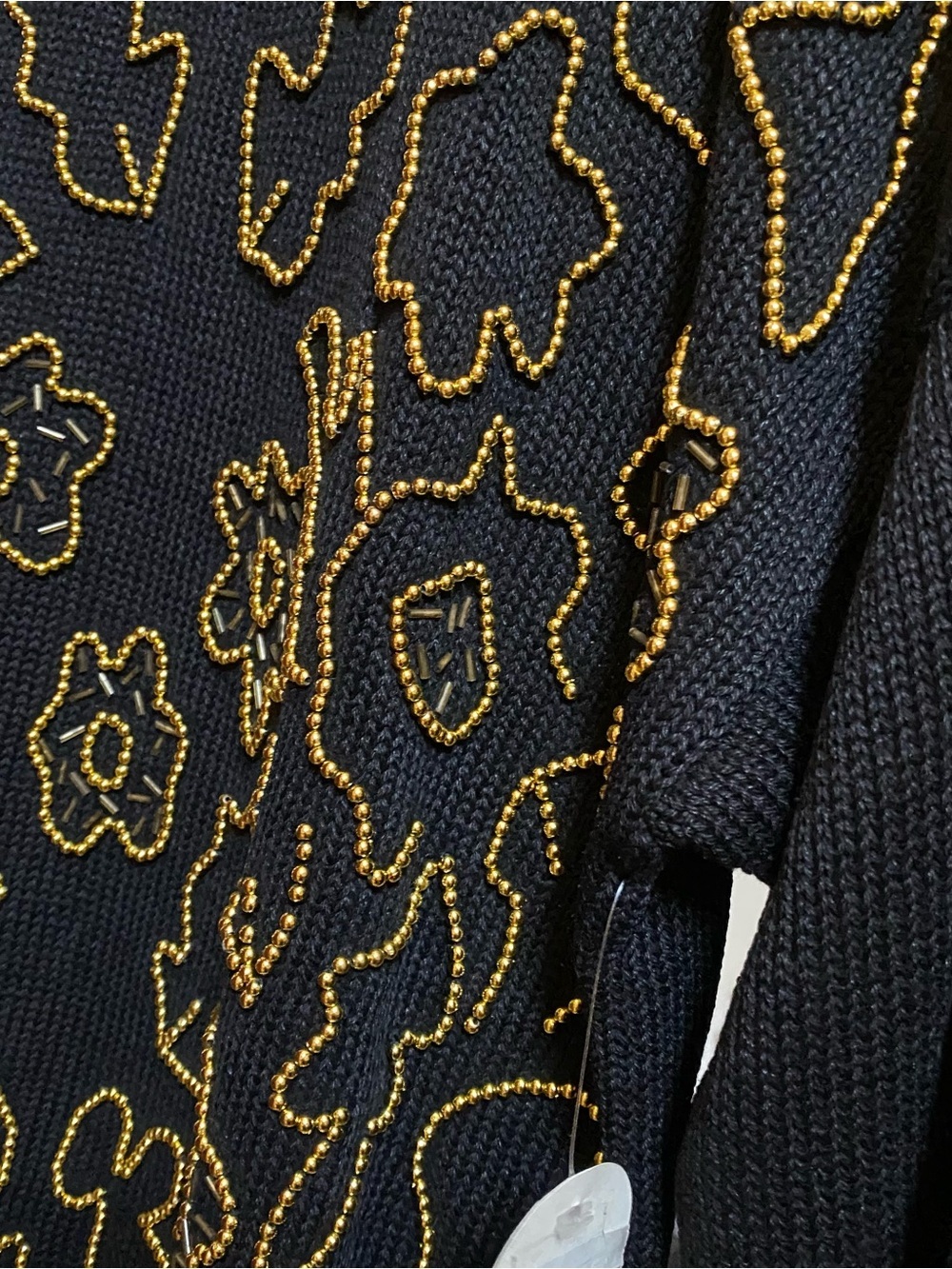 Vintage 90s Granny Sweater Womens Size Large Black Gold Beaded Tags Tunic - Picture 10 of 11